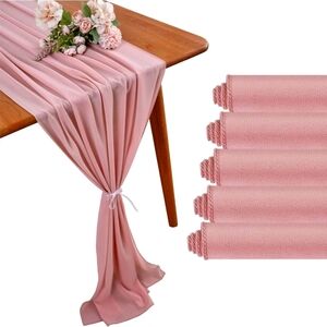 5 Pack Dusty Rose Chiffon Table Runner 10Ft Sheer Wedding Table Runner 29x120 In